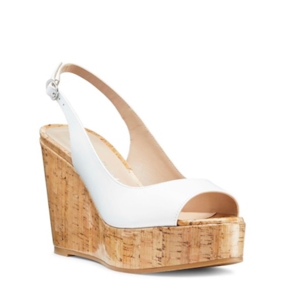 Stuart Weitzman Riviera White Cork Wedge Sandals 11 - Picture 2 of 7